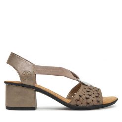 Sandały Rieker. Brązowe sandały damskie Rieker, bez wzorów, bez obcasa, na słupku. Za 299.99 zł.