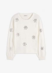 Sweter. Białe swetry klasyczne damskie bonprix, bez kołnierzyka. Za 129.99 zł.
