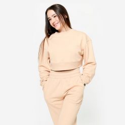 Bluza do treningu siłowego damska Domyos crop. Brązowe bluzy bez kaptura damskie DOMYOS, s, z bawełny. Za 129.99 zł.