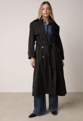 Czarny Bawełniano-Wiskozowy Płaszcz Trencz z Wiązanym Paskiem i Klapą Lissana. Czarne płaszcze damskie Born2be, l, bez wzorów, z bawełny, eleganckie. Za 199.99 zł.