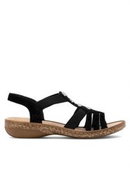 Rieker Sandały 62831-00 Czarny. Czarne sandały damskie Rieker, bez wzorów, z syntetyku, bez obcasa, na płaskiej podeszwie. Za 289.99 zł.