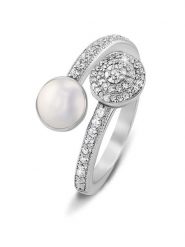 CHARM'S Srebrny pierścionek z perłą i cyrkoniami rozmiar: 58. Białe pierścionki damskie CHARM'S, z cyrkonią, srebrne. Za 161.34 zł.
