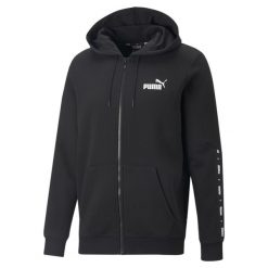 Bluza męska Puma ESS+ Tape Full-Zip Hoodie FL. Czarne bluzy bez kaptura męskie Puma, bez wzorów, z dresówki, sportowe, bez kołnierzyka, bez ramiączek. Za 209.00 zł.