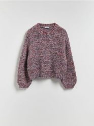 Sweter z domieszką wełny - bordowy. Czerwone swetry klasyczne damskie Reserved, l, z dzianiny, bez kołnierzyka. Za 139.99 zł.