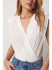 Milan Kiss Bluzka w kolorze białym rozmiar: XL. Białe bluzki damskie Milan Kiss, xl, bez wzorów, bez kołnierzyka, bez ramiączek. Za 91.99 zł.