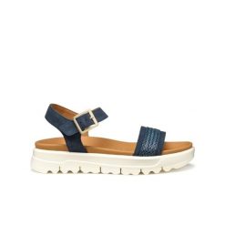 Sandały damskie Geox Xand 2.1S C. Niebieskie sandały damskie Geox, bez wzorów, z gumy, bez obcasa. Za 400.99 zł.