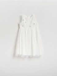 Tiulowa sukienka z cekinami - złamana biel. Sukienki dziewczęce Reserved, bez wzorów, z tiulu, bez ramiączek. Za 109.99 zł.