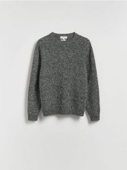 Melanżowy sweter z wełną - ciemnoszary. Szare swetry męskie Reserved, l, bez wzorów, z dzianiny, bez kołnierzyka. Za 219.99 zł.