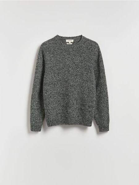 Melanżowy sweter z wełną - ciemnoszary. Szare swetry męskie Reserved, l, bez wzorów, z dzianiny, bez kołnierzyka. W wyprzedaży za 119.99 zł.