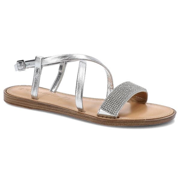 Sandały damskie Tamaris, z naturalnej skóry licowej z miękką wkładką skórzaną zapięciem na sprzączkę i niską platformą, srebrne, 1-28109-22-941. Szare sandały damskie Tamaris, z aplikacjami, ze skóry, bez obcasa, na platformie. Za 169.00 zł.