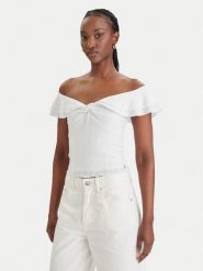 Guess Bluzka W6GP23 K3106 Biały Regular Fit. Białe bluzki damskie Guess, s, z aplikacjami, z bawełny, bez ramiączek. Za 329.99 zł.