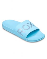 Klapki damskie SLIPPY II. Niebieskie klapki damskie Roxy, bez wzorów, z gumy, bez obcasa. Za 109.99 zł.