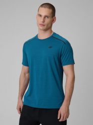4F Koszulka treningowa regular szybkoschnąca męska - granatowa M. Niebieskie t-shirty sportowe męskie 4f, m, z materiału, bez ramiączek, na fitness i siłownię. Za 129.99 zł.