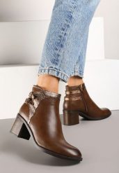Brązowe Botki na Obcasie z Ozdobnymi Paskami i Klamrami Reanira. Brązowe botki damskie Born2be, na zimę, z jeansu, eleganckie, bez obcasa, na obcasie, bez zapięcia. Za 139.99 zł.