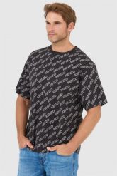 KENZO Czarny t-shirt męski monogram oversize. Czarne t-shirty męskie Kenzo, l, bez wzorów, bez kołnierzyka. W wyprzedaży za 469.99 zł.