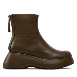 Botki DeeZee. Zielone botki damskie DeeZee, bez obcasa, na koturnie, bez zapięcia. Za 259.99 zł.