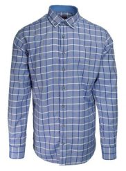 Koszula Wizytowa, Niebieska w Kratkę, z Długim Rękawem, Bawełniana, Prosty Krój -RAVANELLI. Niebieskie koszule męskie Ravanelli, m, bez wzorów, z bawełny, bez kołnierzyka, bez ramiączek. Za 99.00 zł.