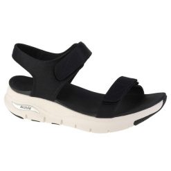 Sandały do chodzenia damskie, Skechers Arch Fit-Touristy. Czarne obuwie trekkingowe damskie Skechers, bez wzorów, bez obcasa. Za 249.99 zł.