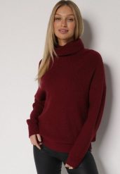 Bordowy Golf o Klasycznym Kroju z Kaszmirem Azifra. Czerwone golfy damskie Born2be, uniwersalny, bez wzorów, z jeansu, bez ramiączek. Za 139.99 zł.