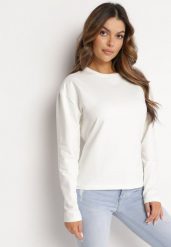 Biała Bawełniana Bluza z Długim Rękawem i Ozdobnym Wiązaniem Pinada. Białe bluzy bez kaptura damskie Born2be, z bawełny. Za 84.99 zł.