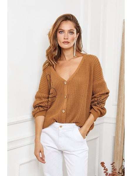 Joséfine Kardigan "Beegees" w kolorze jasnobrązowym rozmiar: M. Brązowe kardigany damskie Joséfine, m, bez wzorów, ze splotem. Za 170.07 zł.