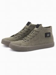 Buty męskie trampki canvas z wysoką cholewką – oliwkowe V2 - Rozmiar: 40. Zielone trampki i tenisówki męskie Ombre Clothing, z aplikacjami, z gumy, przed kolano, bez zapięcia. W wyprzedaży za 109.99 zł.