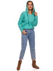 Made of emotion Bluza w kolorze turkusowym rozmiar: S/M. Niebieskie bluzy z kapturem damskie Made Of Emotion, m, ze splotem. Za 100.99 zł.
