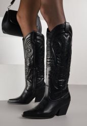 Czarne Kozaki Kowbojki na Stożku z Przeszywanym Wzorem na Cholewce Feressa. Czarne kozaki damskie Born2be, z jeansu, bez obcasa, na obcasie. Za 149.99 zł.