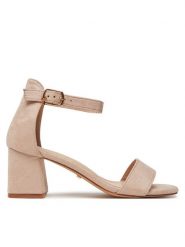 DeeZee Sandały 5250-1 Beżowy. Brązowe sandały damskie DeeZee, bez wzorów, z materiału, bez obcasa, na słupku. Za 119.99 zł.