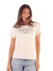 Pepe Jeans Koszulka w kolorze kremowym rozmiar: S. Brązowe bluzki damskie Pepe Jeans, s, bez wzorów, z jeansu, bez kołnierzyka, bez ramiączek. Za 66.00 zł.