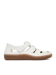 Rieker Półbuty CEO-N2453-80 Biały. Białe półbuty damskie Rieker, bez wzorów, ze skóry, bez obcasa, na płaskiej podeszwie. Za 349.99 zł.