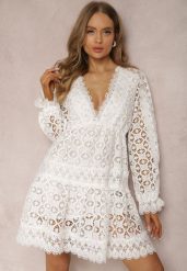 Biała Sukienka Rhodaera. Białe sukienki damskie Renee, m, bez wzorów, z koronki, boho, bez kołnierzyka, bez ramiączek, mini, rozkloszowane. W wyprzedaży za 181.99 zł.