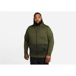 Bluza sportowa męska Nike Therma Full-zip. Zielone bluzy sportowe męskie Nike, bez wzorów, sportowe, bez kołnierzyka, bez ramiączek. Za 362.00 zł.