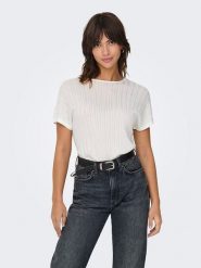 ONLY Koszulka "Rina" w kolorze białym rozmiar: XL. Białe bluzki damskie Only, xl, bez wzorów, prążkowane, bez kołnierzyka, bez ramiączek. Za 48.39 zł.