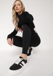 Czarne Prążkowane Legginsy z Wiskozą z Wysokim Stanem Tevania. Czarne legginsy damskie Born2be, m, bez wzorów, z jeansu. Za 59.99 zł.