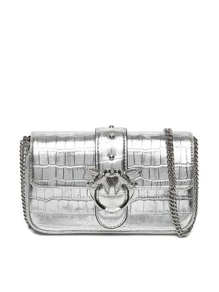 PINKO Torebka Love One Pocket Simply C AI 24-25 PLTT 103838 A1W5 Srebrny. Szare torebki klasyczne damskie Pinko, bez wzorów, ze skóry, wizytowe, bez kołnierzyka, bez ramiączek. Za 849.99 zł.