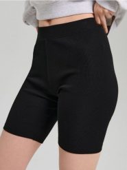 Prążkowane szorty kolarki z bawełną - czarny. Czarne szorty damskie Sinsay, bez wzorów, z bawełny. Za 19.99 zł.