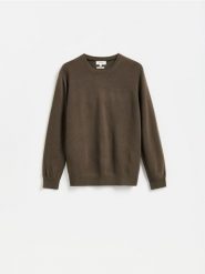 Sweter z wełny merino - zielony. Zielone swetry męskie Reserved, l, bez wzorów, z wełny, bez kołnierzyka. Za 199.99 zł.