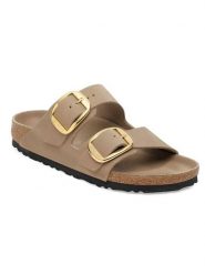 Birkenstock Skórzane klapki "Arizona Big Buckle" w kolorze beżowym rozmiar: 38. Brązowe klapki damskie Birkenstock, bez wzorów, bez obcasa. Za 577.75 zł.
