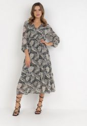 Czarno-Szara Sukienka Abraxos. Czarne sukienki damskie Born2be, l, z aplikacjami, bez kołnierzyka, bez ramiączek, maxi, dopasowane. W wyprzedaży za 127.99 zł.