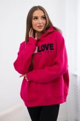 Bluza bawełniana ocieplana z kapturem Love fuksja. Czerwone bluzy z kapturem damskie KESI, l, z bawełny. Za 250.94 zł.