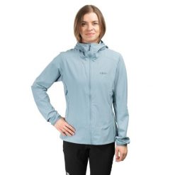 Kurtka softshell damska Borealis Hoody Women. Niebieskie kurtki damskie RAB, bez wzorów, z softshellu, z kapturem. Za 539.99 zł.