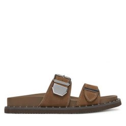 Klapki Aldo. Brązowe klapki damskie Aldo, bez wzorów, bez obcasa. Za 339.99 zł.