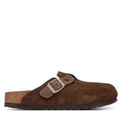 Klapki Birkenstock. Brązowe klapki damskie Birkenstock, bez wzorów, bez obcasa. Za 719.99 zł.