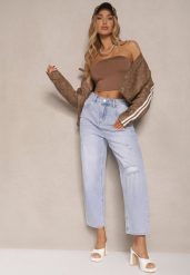 Jasnoniebieskie Jeansy Boyfriend High Waist Zdobione Przetarciami Neniffia. Niebieskie jeansy damskie Renee, z podwyższonym stanem. Za 44.99 zł.