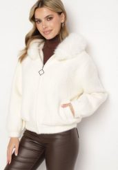 Jasnobeżowa Rozpinana Bluza z Wiskozą Wełną i Futerkiem Tesalttia. Brązowe bluzy bez kaptura damskie Born2be, l, z jeansu. Za 219.99 zł.