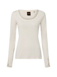 BOSS Orange koszulka z długim rękawem - Edeline Kobiety Bawełna beżowy, S. Brązowe t-shirty damskie Boss Orange, s, bez wzorów, z bawełny, bez kołnierzyka. Za 169.95 zł.