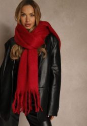 Bordowy Szalik Ozdobiony Frędzlami Owedela. Czerwone szaliki i kominy damskie Renee, bez wzorów, z jeansu. Za 44.99 zł.