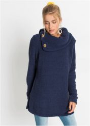 Długi sweter. Niebieskie swetry klasyczne damskie bonprix, bez kołnierzyka. Za 114.99 zł.