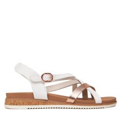 Sandały Skechers. Białe sandały damskie Skechers, bez wzorów, bez obcasa, na płaskiej podeszwie. Za 159.99 zł.